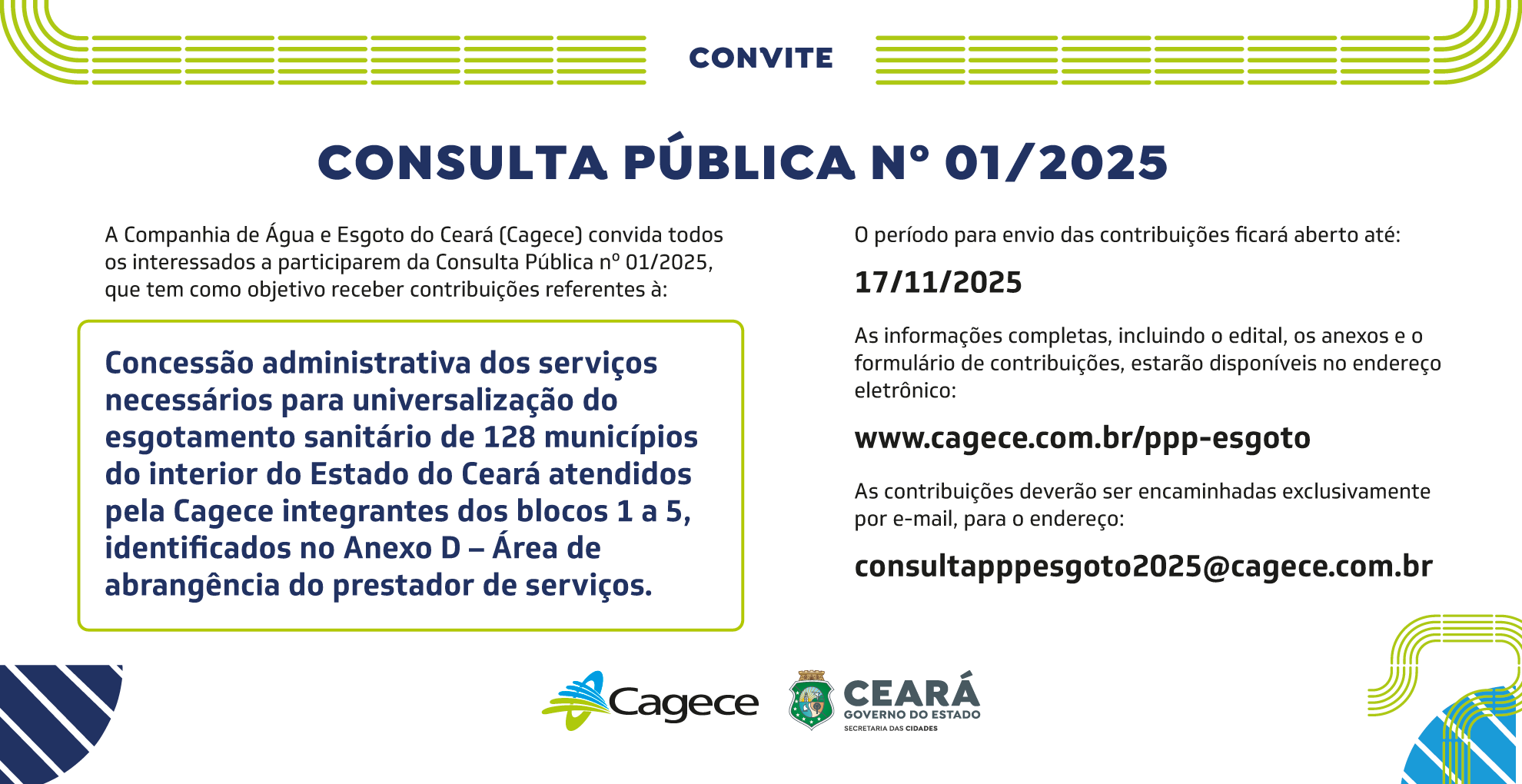 Cagece disponibiliza consulta pública de PPP para universalizar esgotamento sanitário em 128 municípios