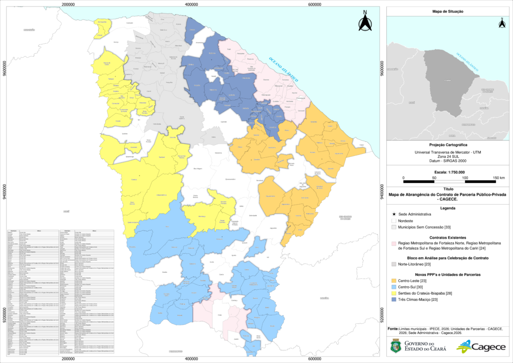 Cagece lança edital de PPP para universalizar esgotamento sanitário em 104 municípios do Ceará